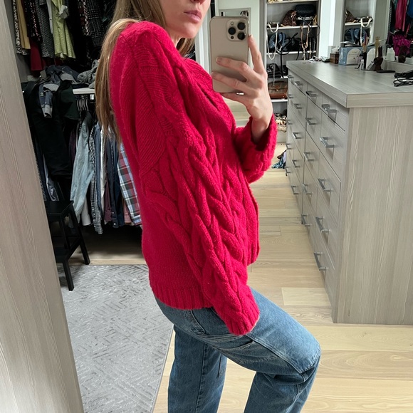 Dark pink button up cardigan sweater - Picture 5 of 8